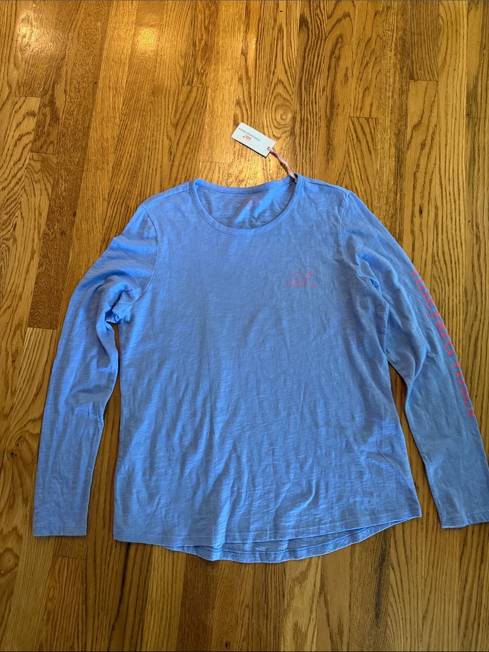 Vineyard Vines periwinkle long sleeve Tee with Pink Whale Logo